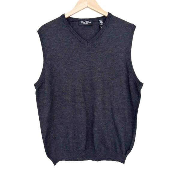 Brandini Gray Merino Wool Sweater Vest Made in Italy Sz L - Picture 1 of 4